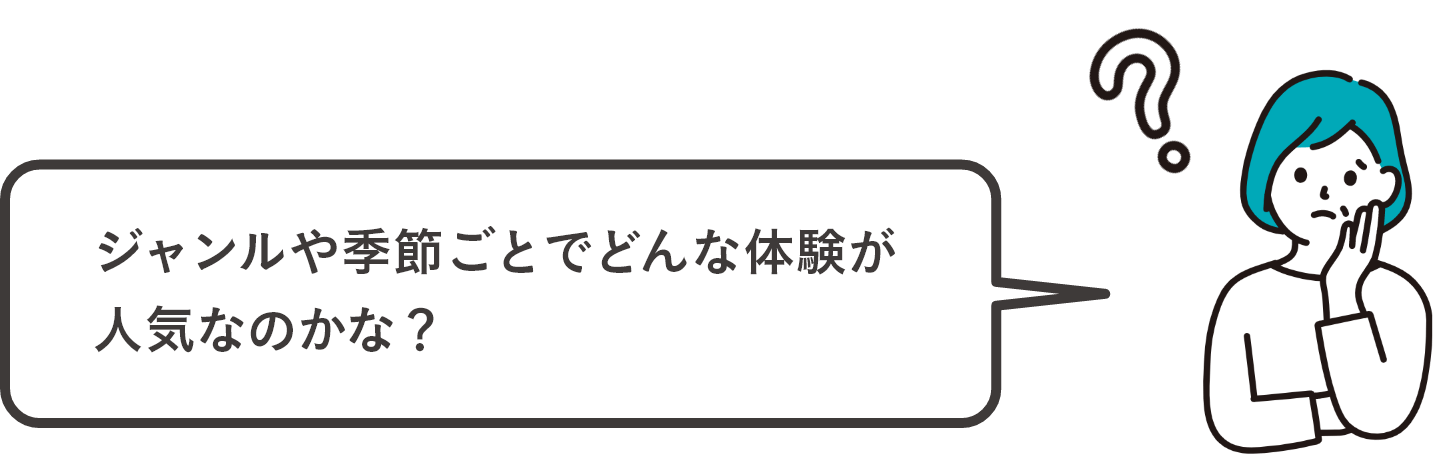 ジャンルや季節ごとで どんな体験が 人気なのかな?